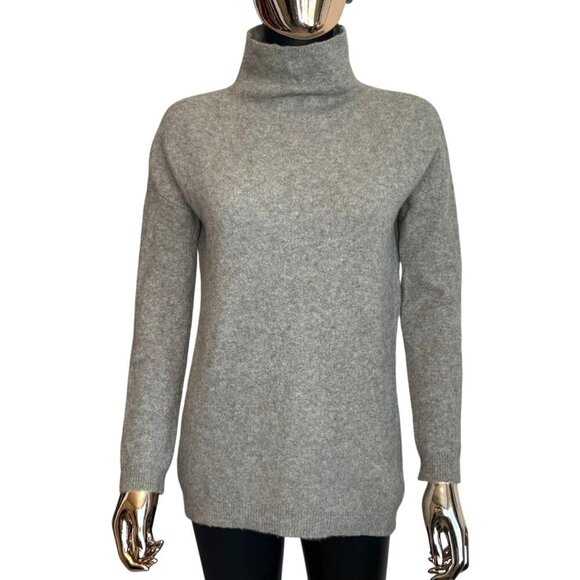 Tahari Luxe 76% Cashmere Blend Funnel Neck Sweater Greenish Gray Oversized XS - Picture 2 of 8